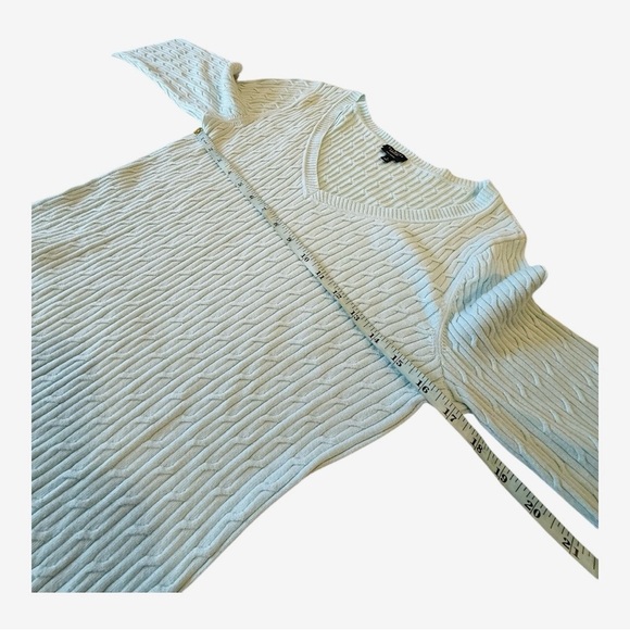 Talbots Sweater Powder Blue V-Neck Cable Knit Pima Pullover Cotton 3/4 Sleeve L - Picture 8 of 13